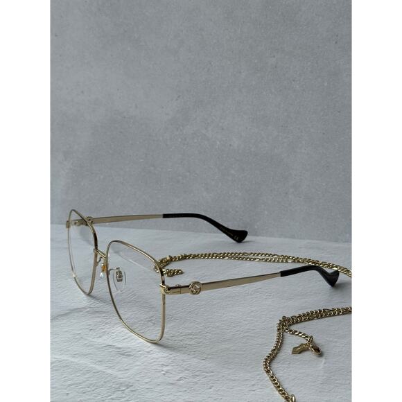 NEW Gucci GG1092OA Gold Square Eyeglasses Frames Chain $605 main image 8